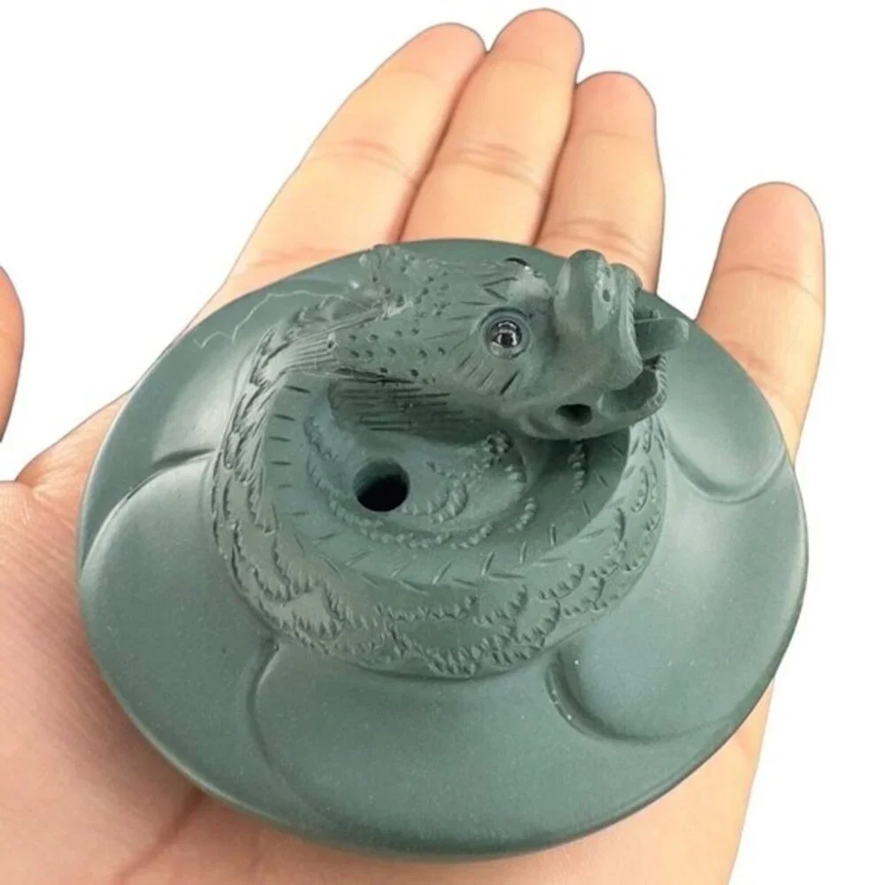 Chinese Yixing‎ Zisha Green Clay Teapot Marked Pottery Dragon Serpent Tongue Out